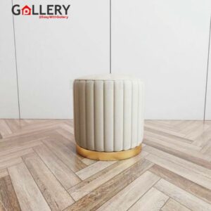 Raya Stool Velvet Luxury Round Gold Ottoman Stool Kursi Bulat Sofa Bulat Warna Cream