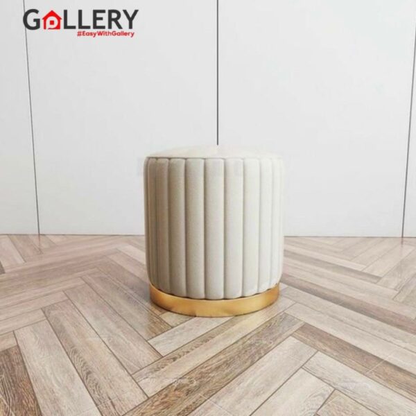 Raya Stool Velvet Luxury Round Gold Ottoman Stool Kursi Bulat Sofa Bulat Warna Cream